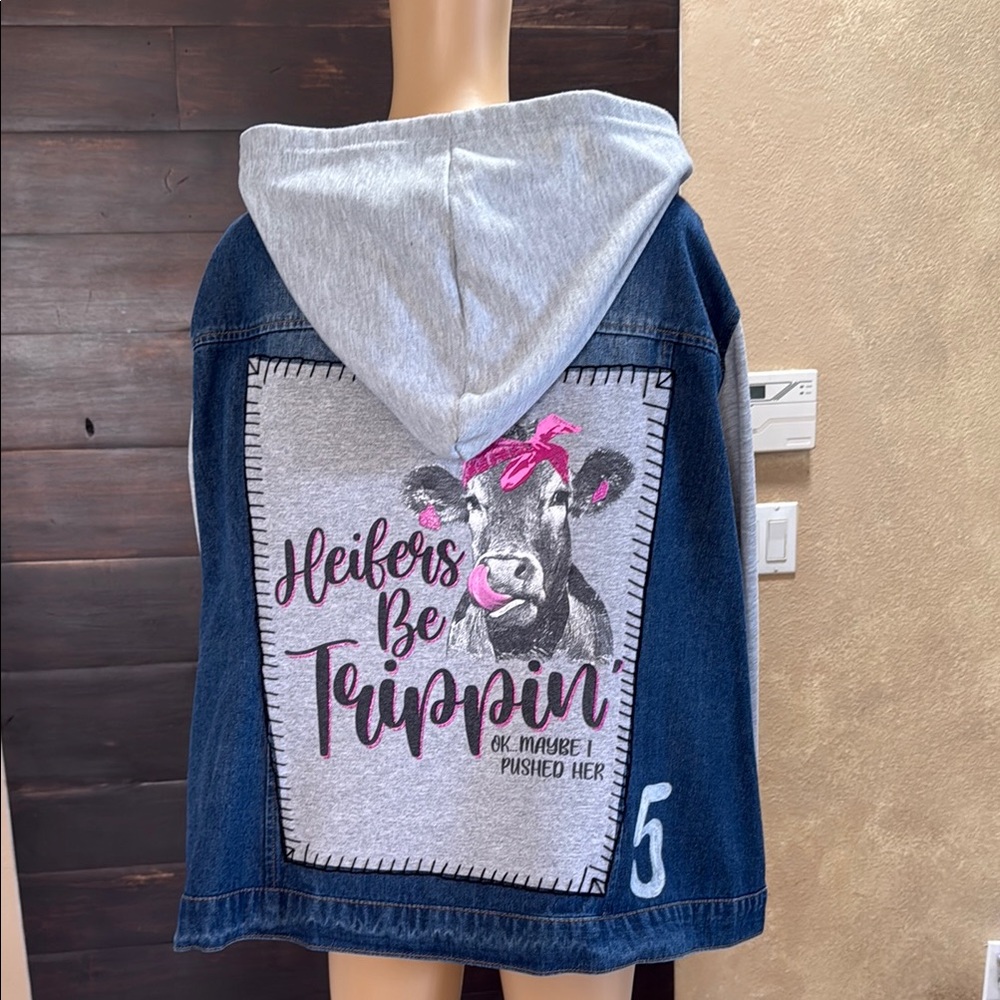 Heifers Be Trippin Denim HoodirJacket Size 4X